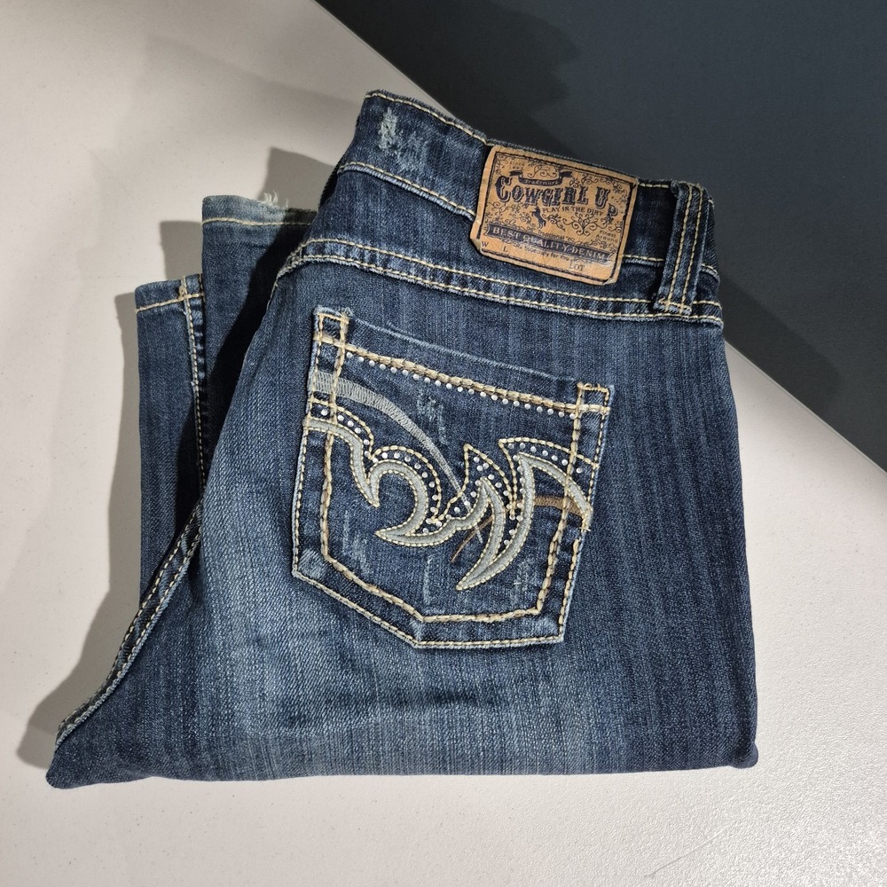 Cowgirl Up Jeans Womens 6 29 Don't Fence Me In Mid Rise Stretch Western Rodeo‎